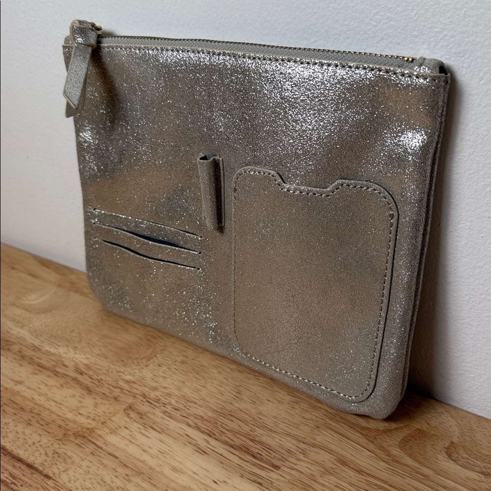 Anthropologie | Glittery Silver | organizer pouch